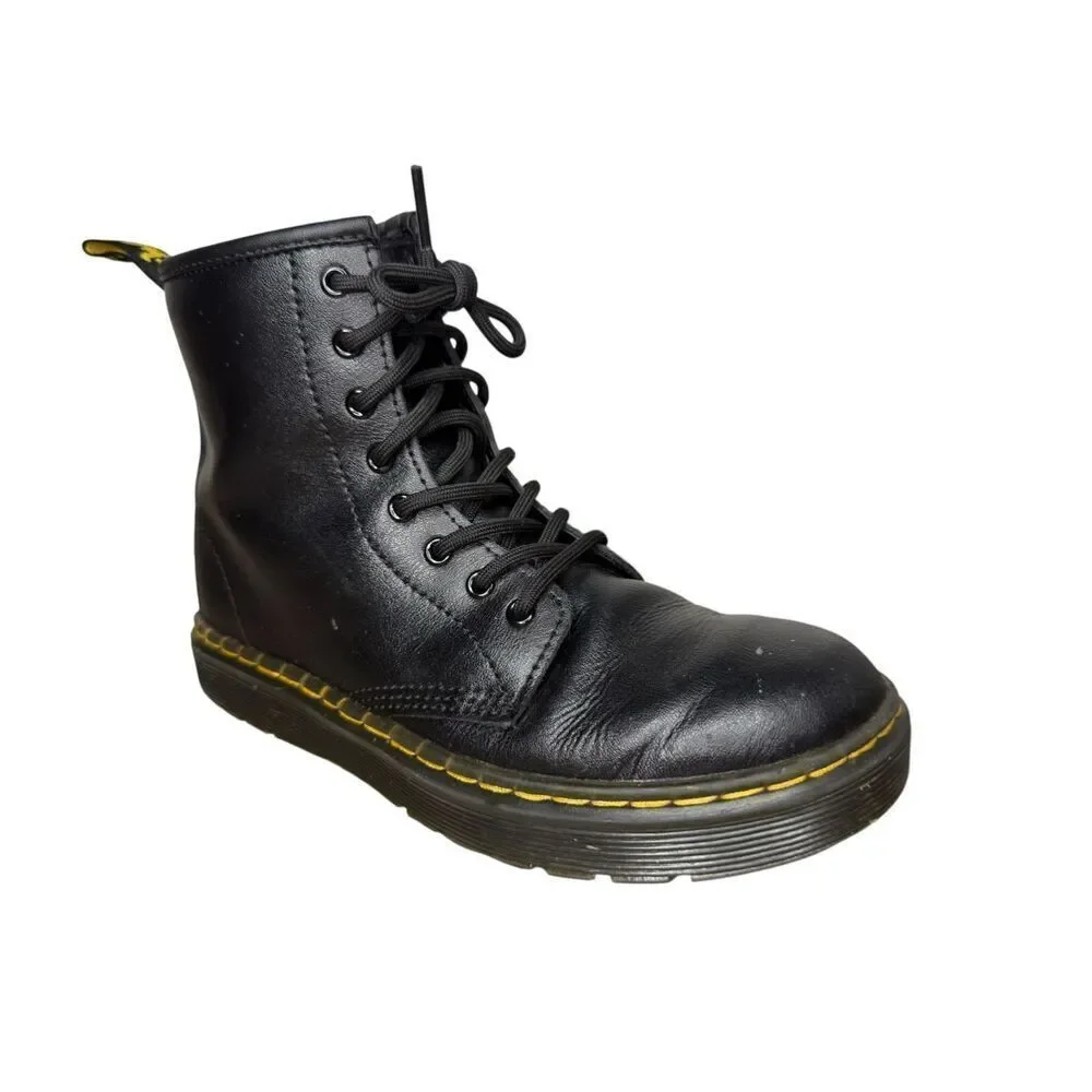 Dr. Martens Zavala Youth 3 Lace Up‎ Combat Boots Black Leather